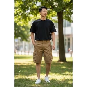 Iron Co. Men's 38 New Stetch Stacked Cargo Pocket Twill Shorts Camel 9.5" Inseam